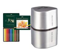 Faber-Castell 110024 Crayon de couleur Polychromos boîte métal de 24 pièces & 183800 Taille-crayon GRIP 2001 Trio argent