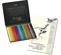 Faber-Castell 110024 - Crayons de couleur « Polychromos », étui en métal de 24 pièces + carnet de croquis A4