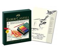 Faber-Castell 110038 - Crayons de couleur polychrome, boîte d'atelier de 36 pièces (boîte de 36 pièces | Polychrome, pack d'action avec bloc)