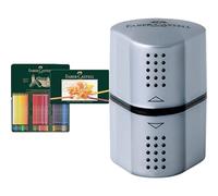 Faber-Castell 110060 Crayon de couleur Polychromos boîte métal de 60 pièces & 183800 Taille-crayon GRIP 2001 Trio argent