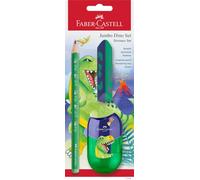 Faber-Castell 111529 - Set d'écriture Dino avec crayon jumbo, taille-crayon et gomme, set d'école pour enfants
