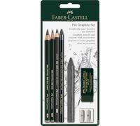Faber-Castell 112997 - Pitt Graphite Set 7 pièces, avec crayons graphite, craies, taille-crayon et gomme