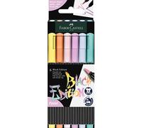 Faber-Castell 116453 Black Edition Set de 6 Feutres Coloriage Adultes, Feutre Aquarelle pour Coloriage et Écriture en Couleurs Pastel, Feutre a Eau Lavable sur la Plupart des Tissus