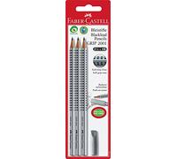 FABER-CASTELL 117197 - Set de crayons GRIP 2001 avec pointe en caoutchouc, dureté: HB, couleur du corps: argent, 3 crayons dans un blister