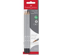 Faber-Castell 117298 - Set de crayons GRIP 2001 avec embout en caoutchouc, dureté : HB, couleur du corps : argent, 3 crayons sous blister