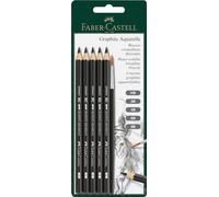 FABER-CASTELL 117897 - Set de crayons Graphite Aquarell, 6 pièces, avec pinceau aquarelle, pour artistes
