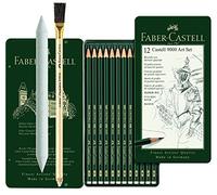 Faber-Castell 119065 - Castell 9000, Lot de 12 crayons à papier 8 B 2 H + Estompe + crayon à gomme