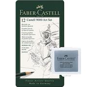 Faber-Castell 119065 Castell 9000 Lot de 12 crayons de papier 8B - 2H, Set mit Knetgummi, Assortiment de base 8b - 2h.