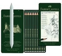 Faber-Castell 119065 Lot de 12 crayons graphite CASTELL 9000, kit art 12 pièces, contenu 8B - 2H en kit avec estompe Faber Castell 122780