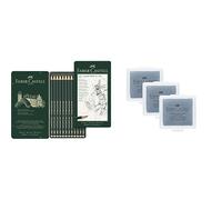 Faber-Castell 119065 Set Art de 12 crayons graphite CASTELL 9000 & 205004 Art Eraser 127220 Lot de 3 gommes à modeler Gris