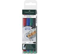 FABER-CASTELL 151304 - Marqueurs permanents MULTIMARK, épaisseur: F, Etui de 4, contenu: 1 rouge, 1 bleu, 1 vert, 1 noir