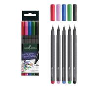 Faber-Castell 151604 - Grip Finepen, Fineliner basic, avec pointe fibre 0.4 mm à corps métallique, étui 5 pièces