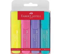 Faber-Castell 154610 - Set de surligneurs TL 1546, étui de 4 pièces, couleurs pastel, pointe biseautée longue durée, largeur de trait 1 - 5 mm