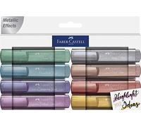 Faber-Castell 154625 - Set de surligneurs TL 46, étui de 8, couleurs métalliques, avec pointe biseautée durable, largeur de trait 1 - 5 mm