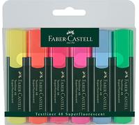 Faber-Castell 154806 - Set de surligneurs TL 48, étui de 6 pièces, couleurs néon, pointe biseautée longue durée, largeur de trait 1 - 5 mm, rechargeable
