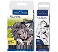 Faber-Castell 167107 Feutre PITT artist pen Manga étui de 8 & 167132 Feutre PITT artist pen Manga black étui de 4