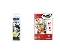 Faber-Castell 167132 Feutre PITT artist pen Manga black étui de 4 & Clairefontaine REF 94041C Papier Manga Layout Bloc Illustrations A5 (14,8 x 21 cm) 50 Feuilles 100 grammes par 1, Blanc