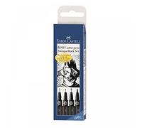 Faber-Castell 167132 - Set de stylos à encre noire, 4 stylos, pointes fines et pinceaux noirs