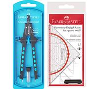 Faber-Castell 174340 Compas à réglage rapide, bleu avec équerre d'origine 14 cm (avec poignée)