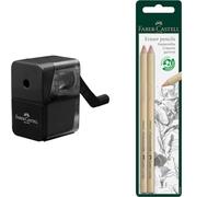 Faber-Castell 180984 - Taille-crayon avec manivelle, noir, taille-crayon de qualité supérieure & Perfection 185698 2 crayons gomme