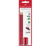 Faber-Castell 183798 Grip 2001 Mine B Lot de 2 crayons et mini taille-crayons Rouge et bleu
