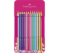 Faber-Castell 201737 - Coffret de crayons de couleur Sparkle 12 pièces, dans un étui métallique, triangulaires, incassables