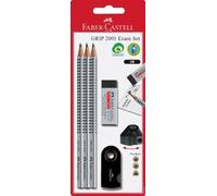 FABER-CASTELL 217079 - Set de crayons Grip 2001 Exam avec 3 crayons, 1 gomme et 1 taille-crayon, argent/noir