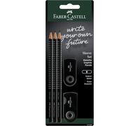 Faber-Castell 217086 - Set de crayons Sleeve, avec taille-crayon, gomme et 3 crayons, set d'écriture Grip 2001 noir
