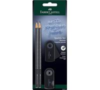 FABER-CASTELL 218472 Sparkle Set de crayons avec taille-crayon, gomme et 2 crayons à papier, étui noir