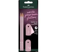 FABER-CASTELL 218480 - Set de crayons Sparkle, avec taille-crayon, gomme et 2 crayons, set d'écriture Sleeve en rose shadow