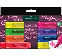 Faber-Castell 254601 - Set de 8 surligneurs fluo, stylos surligneurs à pointe biseautée de précision, couleurs fluo lumineuses, design plat ergonomique