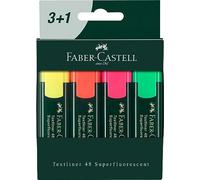 Faber-Castell 254831 - Set de surligneurs TL 48, étui de 4 pièces, couleurs néon, pointe biseautée longue durée, largeur de trait 1 - 5 mm, rechargeable