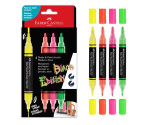 FABER-CASTELL 285505 - Acrylic Marker Shake&Paint Black Edition, 4 Acrylic Penci