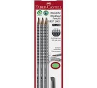 FABER-CASTELL 117197 - Set de crayons GRIP 2001 avec pointe en caoutchouc, dureté: HB, couleur du corps: argent, 3 crayons dans un blister