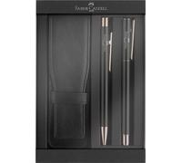 FABER-CASTELL - Coffret cadeau Neo Slim noir et or rose, 3 pièces | Coffret d'écriture Neo Slim raffiné avec stylo plume M, stylo à bille et étui à crayons, dans un emballage cadeau