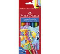 FABER-CASTELL - Coffret de 12 crayons aquarellables avec pinceau | Crayons aquarellables pour enfants, pinceau inclus ; crayons résistants à la casse et ergonomiques