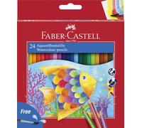 FABER-CASTELL - Coffret de 24 crayons aquarellables avec pinceau | Crayons aquarellables pour enfants, pinceau inclus ; crayons résistants à la casse et ergonomiques