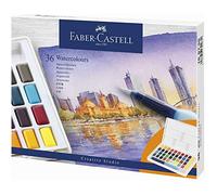 Faber-Castell 169736 - Aquarelle, 36 godets de couleur, y compris palette de mélange et pinceau à réservoir d'eau