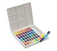 Faber-Castell Aquarelles en godets 169748 – 48 couleurs, palette et pinceau à réservoir d'eau