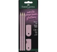 Faber-Castell Grip 2001 Coffret avec 3 crayons, 1 gomme et 1 taille-crayon - Rose