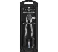 FABER-CASTELL 174037 - Compas à réglage rapide avec articulation, pièces de rechange et mines incluses, argent, compas pour l'école et la formation