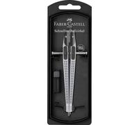 FABER-CASTELL - Compas à réglage rapide GRIP argent | Compas avec pièces de rechange et mines pour l'école, la formation et le dessin technique