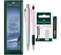 Faber-Castell Flow Edition Lot de 4 porte-mines + stylos Bleu ciel | Kit d'écriture automatique de mines avancées, poignée ergonomique douce au toucher, mines HB + gommes de rechange incluses