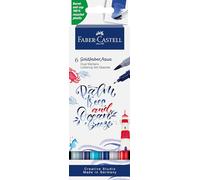 Faber-Castell - Goldfaber Aqua Dual Marker Sea, 6 couleurs | Marqueurs doubles diluables à l'eau avec pointe pinceau et pointe fine pour l'aquarelle et le lettrage