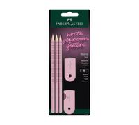Faber-Castell Grip 2001 Coffret avec 3 crayons, 1 gomme et 1 taille-crayon - Rose
