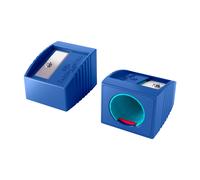 Faber-Castell Taille-crayon Grippy – pour enfant, protection de coupe, tranchant net – bleu