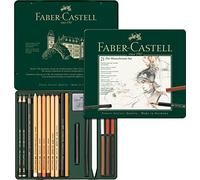 FABER-CASTELL - Kit de dessin Pitt Monochrome, 21 pièces | Coffret monochrome avec crayons et craies d'artiste et accessoires pour les croquis, les portraits et les ombres