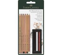 FABER-CASTELL - Kit de dessin Pitt Monochrome, 9 pièces | Coffret monochrome avec crayons et craies d'artiste et accessoires pour les croquis, les portraits et les ombres