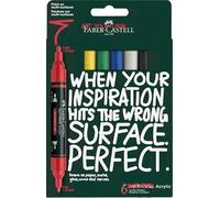 Faber-Castell Set marqueurs acryliques Multimark 186003, 6 crayons double-pointe, résistants à l'eau