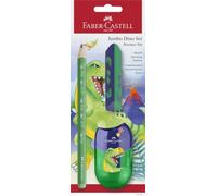 Faber-Castell Set d'écriture 111529 Dino – crayon jumbo, taille-crayon et gomme pour enfants